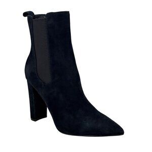 Marc Fisher Black Suede Leather Garliss Point Toe Mid Calf Bootie Heel Sz 7 NEW